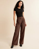 Damen Hohe Taille mit Taschen Chino Hose – Braun