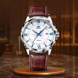 Multifunktions-Chronographenuhr Mit Quarzwerk, 3ATM Wasserdichtigkeit & Leuchtzeigern für Männer – Leder Braun Blau