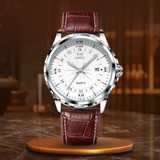 Multifunktions-Chronographenuhr Mit Quarzwerk, 3ATM Wasserdichtigkeit & Leuchtzeigern für Männer – Leder Braun Weiß