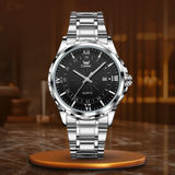 Multifunktions-Chronographenuhr Mit Quarzwerk, 3ATM Wasserdichtigkeit & Leuchtzeigern für Männer – Stahl Silber Schwarz