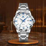 Multifunktions-Chronographenuhr Mit Quarzwerk, 3ATM Wasserdichtigkeit & Leuchtzeigern für Männer – Stahlsilber Blau