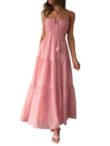 Damen Maxi Kleid Baumwolle Ärmellos Luftiger Schnitt Sommerstil – Hellrosa