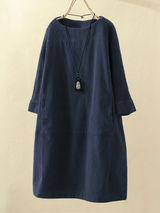Nancy - Lockeres Kleid aus Kord – Dunkelblau