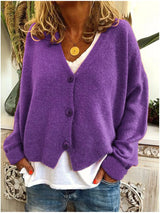 Strickjacke Damen V-Ausschnitt Weich | Locker Übergangszeit – Lila