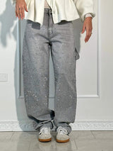 Vida | Statement-Jeans mit funkelnden Diamanten – Grau
