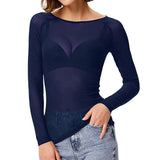Nadine | Elegantes Mesh Ausgeh Top – Blau