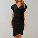 Serena – Wickelkleid mit Flügelärmeln – Schwarz