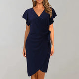 Serena – Wickelkleid mit Flügelärmeln – Marineblau