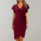 Serena – Wickelkleid mit Flügelärmeln – Weinrot