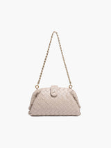 Woven Mini-Clutch mit elegantem Kettenriemen – Creme