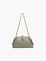 Woven Mini-Clutch mit elegantem Kettenriemen – Olivgrün