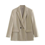 Oversized Damenblazer Beige – Vegan Lederoptik, Frühling – Beige