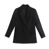 Oversized Damenblazer Beige – Vegan Lederoptik, Frühling – Schwarz