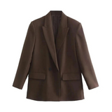 Oversized Damenblazer Beige – Vegan Lederoptik, Frühling – Braun