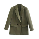 Oversized Damenblazer Beige – Vegan Lederoptik, Frühling – Olivgrün