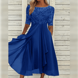 Damen Kleid | Midilänge mit hohem Bund und Rundhalsausschnitt – Dunkelblau