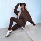 YACHI™ - Entspanntes Sweatshirt mit langen Ärmeln und Hosenensemble – Braun