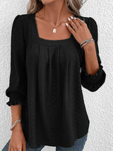 Nicole | Lässige Baumwollbluse mit eckigem Ausschnitt – Schwarz