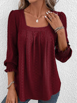 Nicole | Lässige Baumwollbluse mit eckigem Ausschnitt – Rot