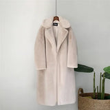 Langer Kunstpelz-Mantel Damen – Beige weiß