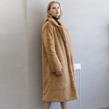 Langer Kunstpelz-Mantel Damen – Khaki