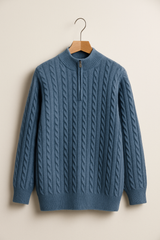 Noah Zopfstrickpullover mit Reißverschluss – Blau