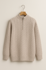 Noah Zopfstrickpullover mit Reißverschluss – Beige