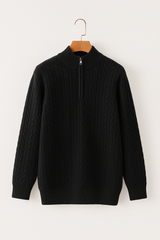 Noah Zopfstrickpullover mit Reißverschluss – Schwarz