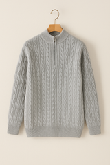 Noah Zopfstrickpullover mit Reißverschluss – Grau
