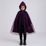 Noctira | Vintage-Halloween-Kapuzenumhang mit Spinnennetz- und Fledermaus-Print – Schwarz