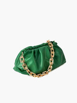 Lederclutch mit goldener Kette – Grün
