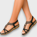 Arlena | Bohemian Sandalen mit orthopädischer Unterstützung – Hell Schwarz