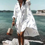 Damen Hemdblusenkleid aus Baumwolle mit Knöpfen und Taillenband – Sommerlook – Weiß - gestreift