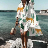 Damen Hemdblusenkleid aus Baumwolle mit Knöpfen und Taillenband – Sommerlook – Weiß - Katze