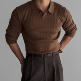 Fabian Langarm mit Rippenstruktur Polo – Braun