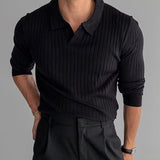 Fabian Langarm mit Rippenstruktur Polo – Schwarz