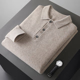 Samuel Strickpullover mit Polokragen und Knopfleiste – Beige