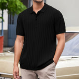 Isaak Ribbed Polo Shirt mit Kurzarm – Schwarz