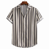 Bence Kurzarm-Hemd mit Streifen – Beige