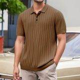 Isaak Ribbed Polo Shirt mit Kurzarm – Braun