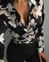Magdalena | Bedruckte Bluse für Damen – Schwarz