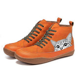 Damen nan knöchelhohe Sneaker mit niedlichem Katzenmotiv Stickerei und ergonomischem Komfortfußbett Drune – Orange