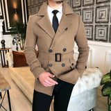 Herren eleganter Melton-Mantel mit stilvollem Gürtel Aliams – Hellkhaki