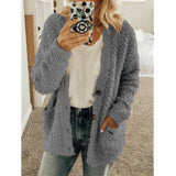 Teddy Damen Fleecejacke Mit Kapuze | Flauschiger Wintermantel – Dunkelgrau