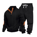 Herren nan Strick-Relax-Set mit Zopfmuster-Halbkragenpullover und Kordel-Jogger Drune – Schwarz