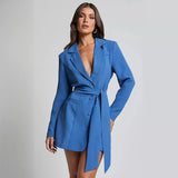 Damen Kleid | Blazer-Form mit Gürtel und gerade Linienführung – Blau