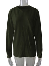 Damen nan legeres Langarmshirt mit V-Notch-Ausschnitt, Brusttasche und lockerer Oversize-Passform Drune – Ohne Taschen - Olivgrün Langarm