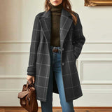 Gerhild | Retro Revers Karo Mantel – Grau
