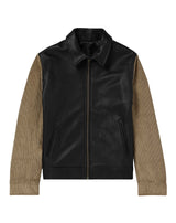 Herren elegante Bikerjacke mit kontrastierenden Cord-Ärmeln Aliams – Schwarz
