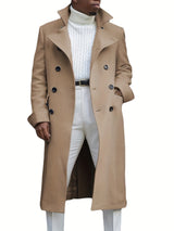 Herren eleganter Langmantel mit doppelter Knopfleiste und modernem Schnitt Aliams – Khaki